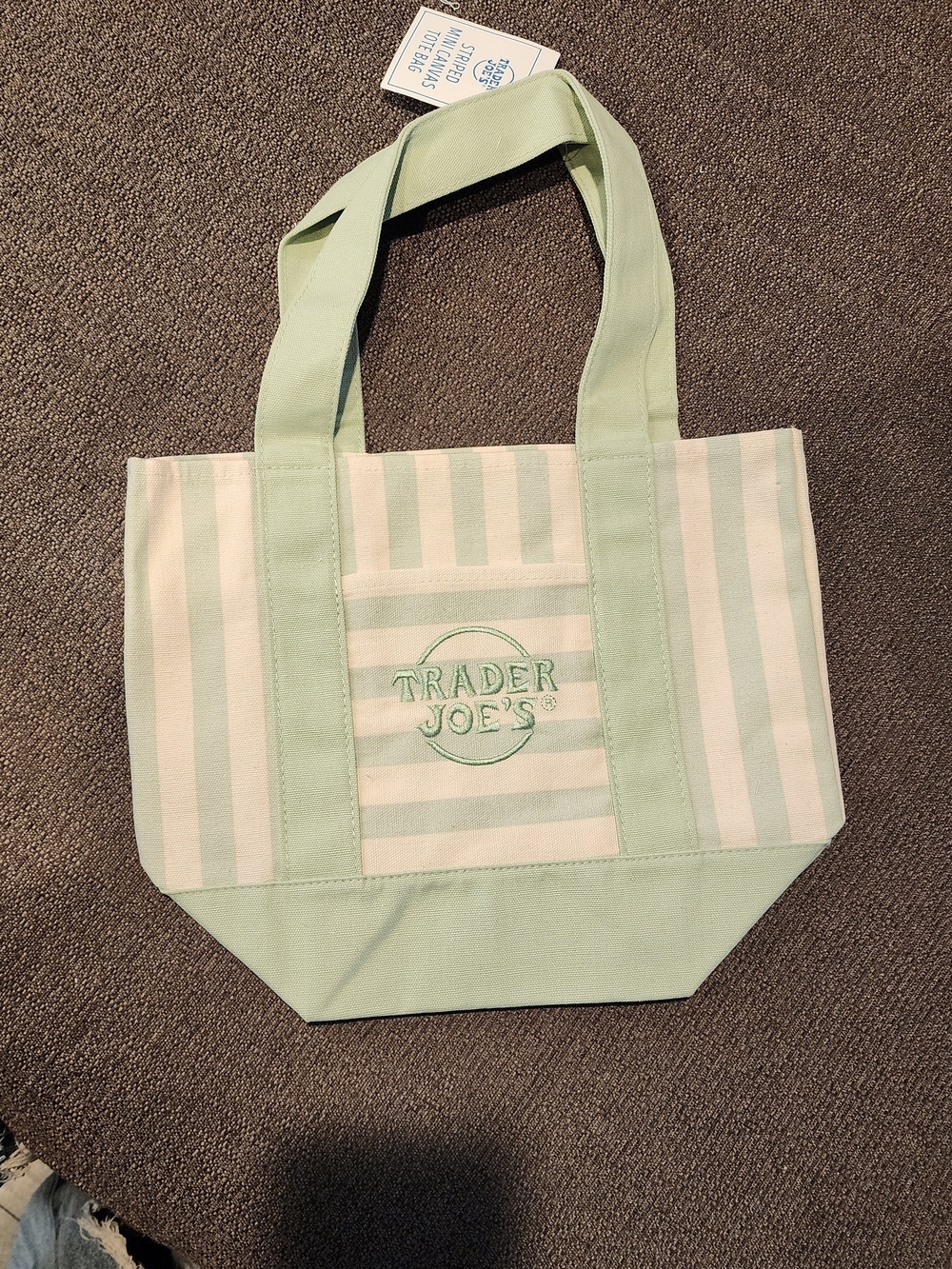 Viral Trader Joe's Mint Green Stripe Mini Canvas Tote